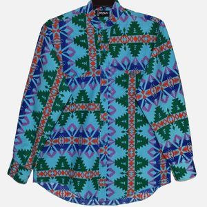 Vintage BANJO Dallas Texas Western Cowboy Long Sleeve Button Front Shirt Size L